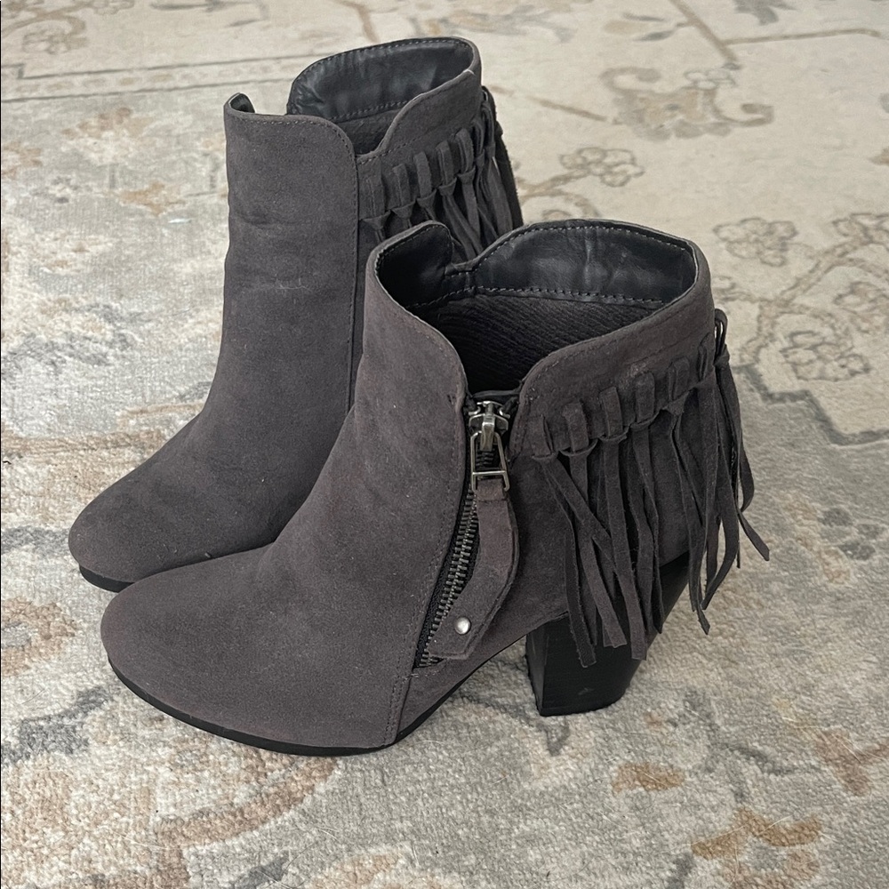 Chic Fringe Ankle Boots - Charcoal